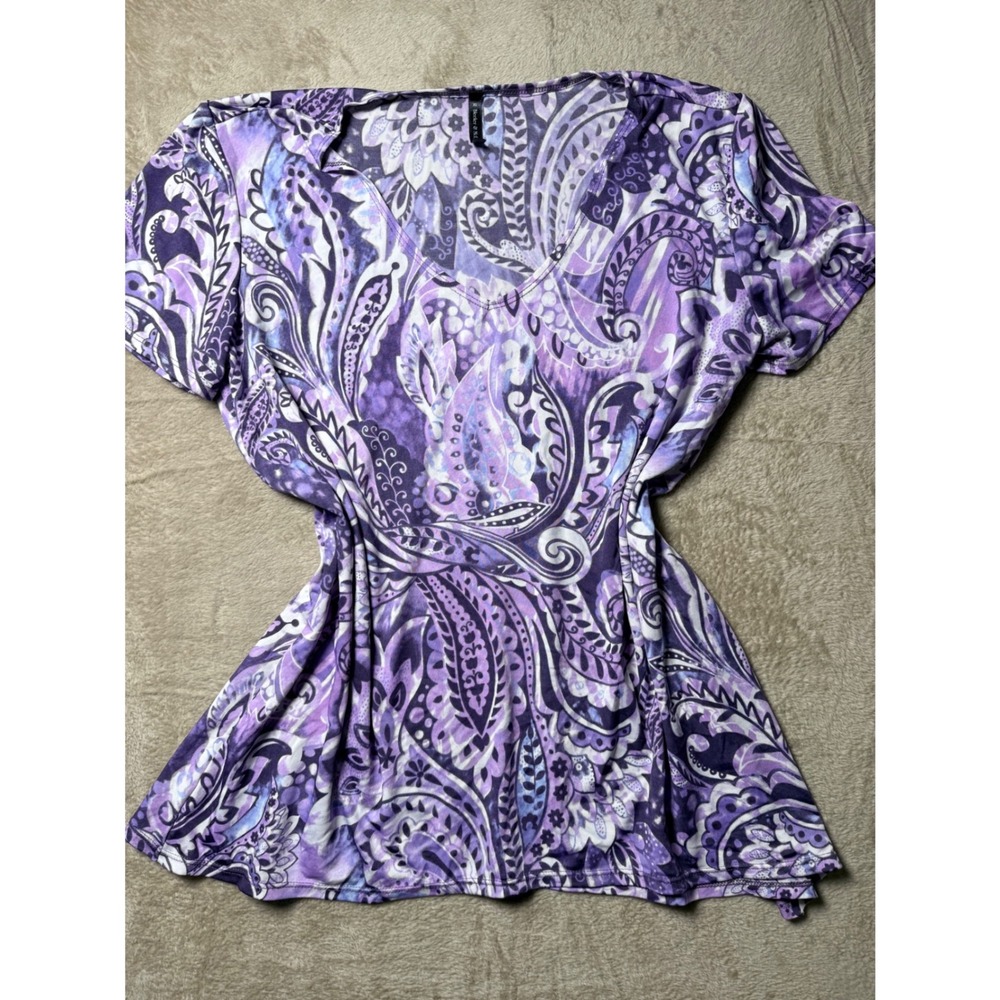 Bleecker &‎ McDougal Womens XL Purple Paisley V-Neck Top 90s Fairycore Boho